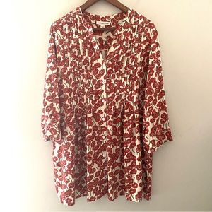 Coldwater Creek floral flowy 3/4 sleeve button up shirt. Rust/Cream. Size 16